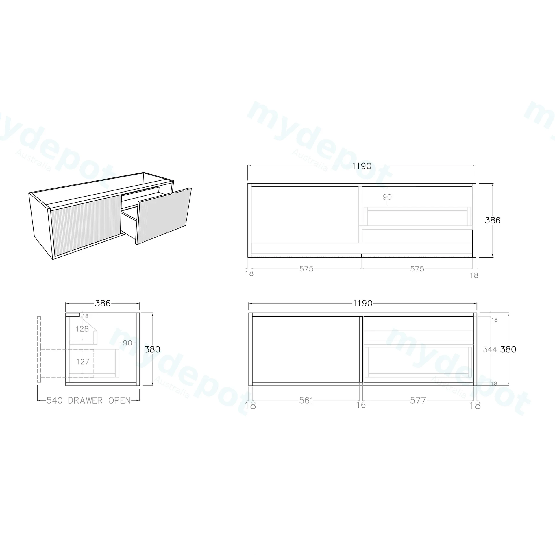 Kiama Slim 1200mm Prime Oak One Right Drawer One Left Door Narrow Wall Hung Vanity Cabinet Only view 3