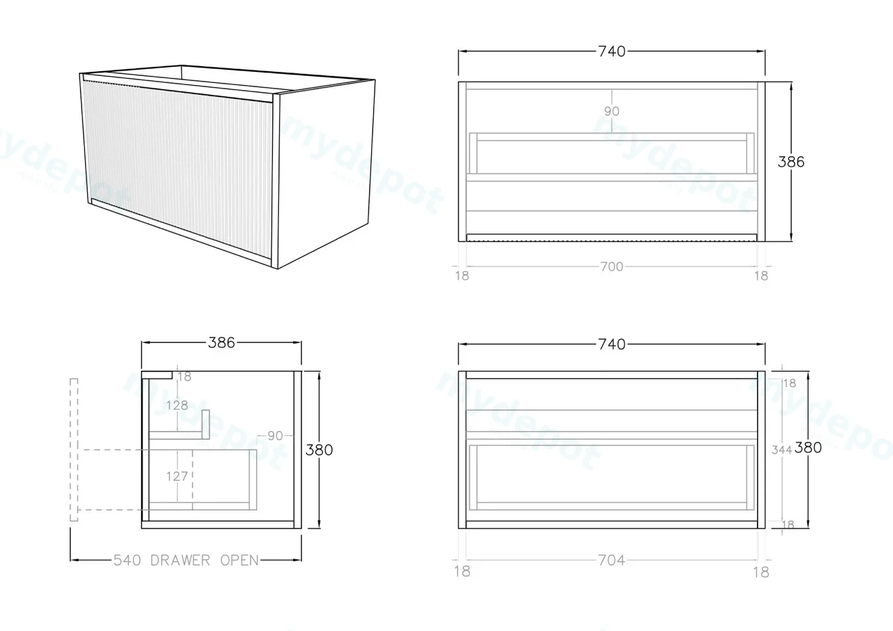 Kiama Slim 750mm Coastal Oak One Drawer Narrow Wall Hung Vanity Cabinet Only view 3