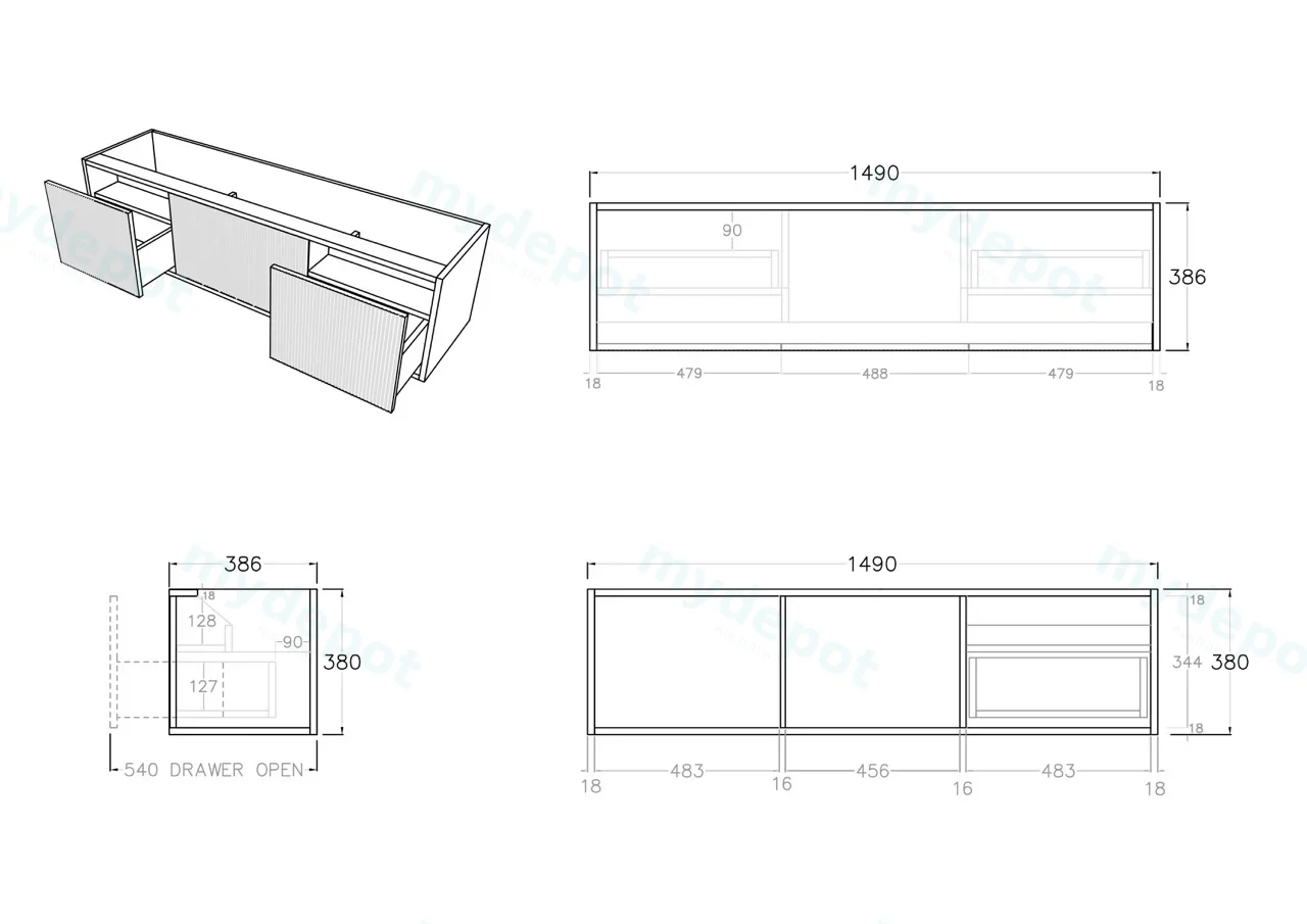 1500mm Kiama Coastal Oak Midder Door Narrow Wall Hung Vanity Cabinet Only view 3