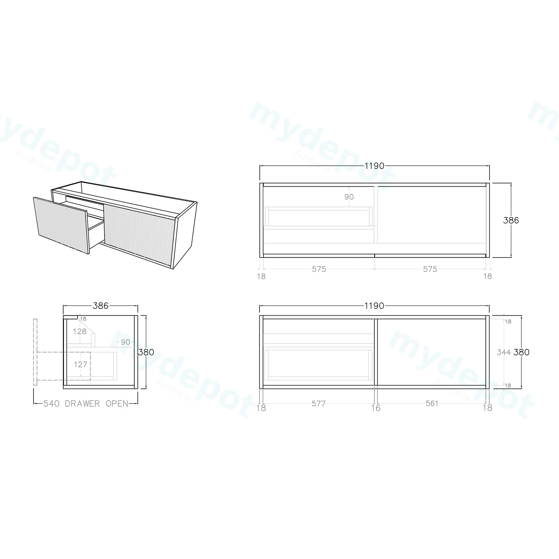 Kiama Slim 1200mm Bottega Oak One Left Drawer One Right Door Narrow Wall Hung Vanity Cabinet Only view 3