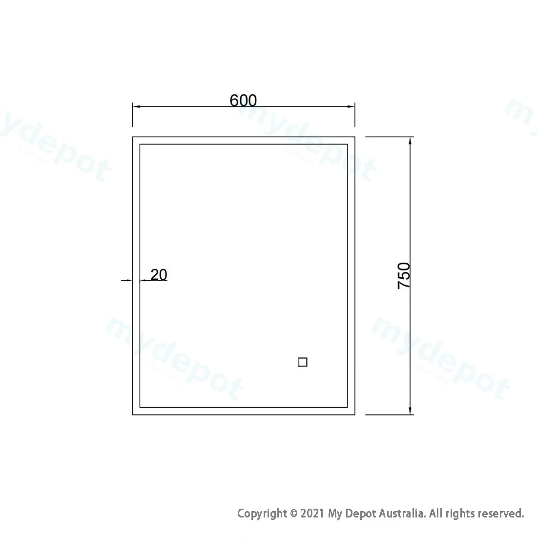 600x750mm Square Rim Rectangle 3 Color Frontlit LED Mirror With Touch Sensor Switch view 2