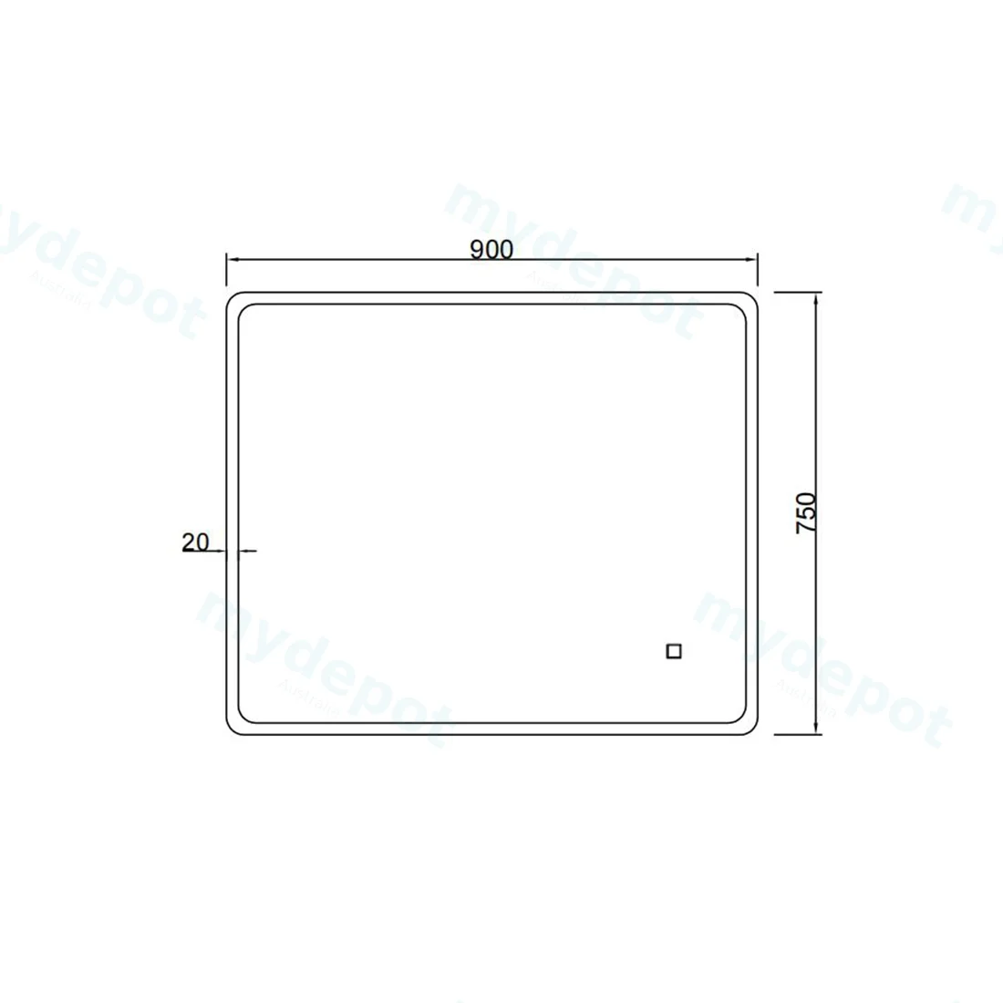 900x750mm Curved Rim Rectangle 3 Color Frontlit LED Mirror With Touch Sensor Switch view 2