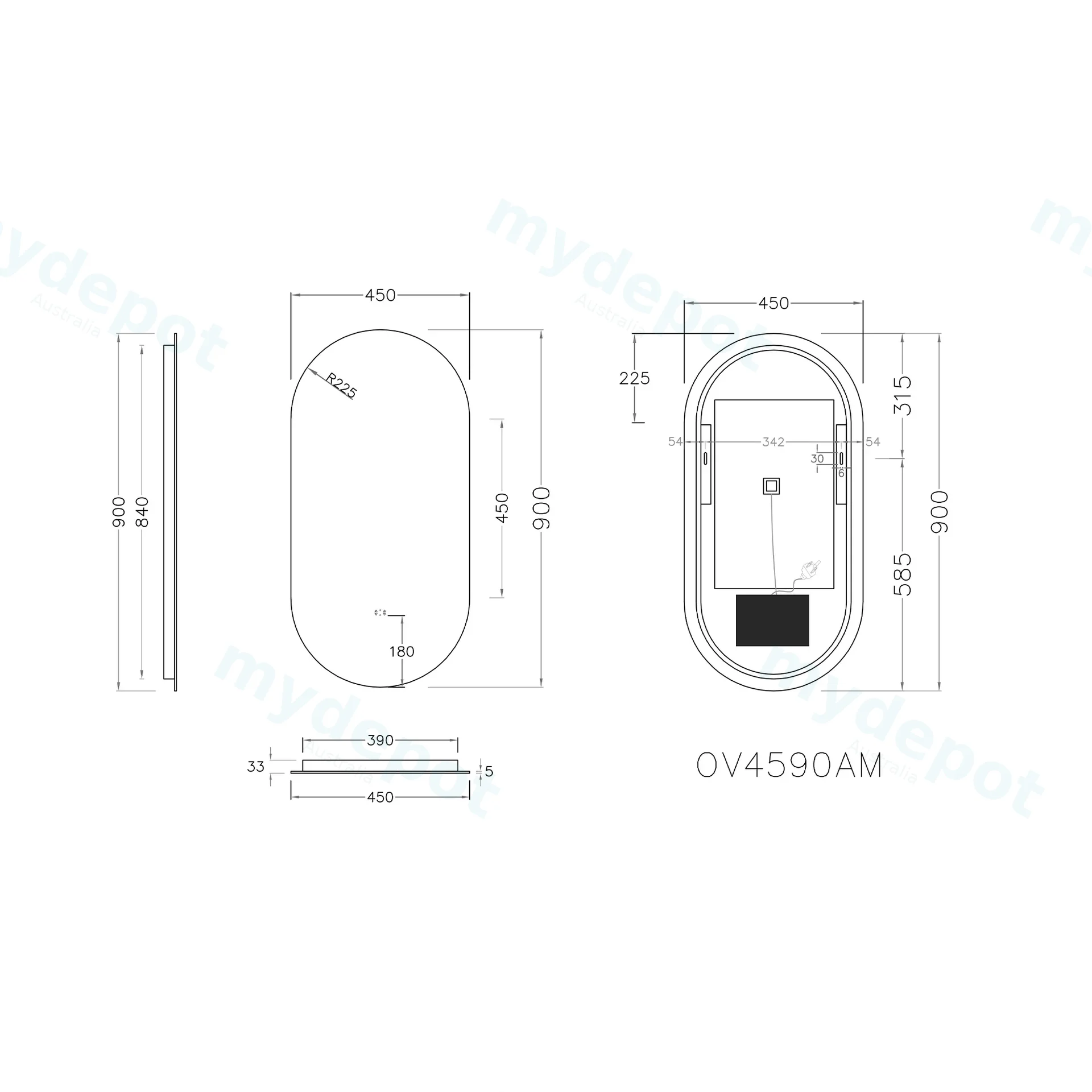 450×900mm Oval 3 Color Backlit LED Mirror With Touchless Sensor Switch view 2