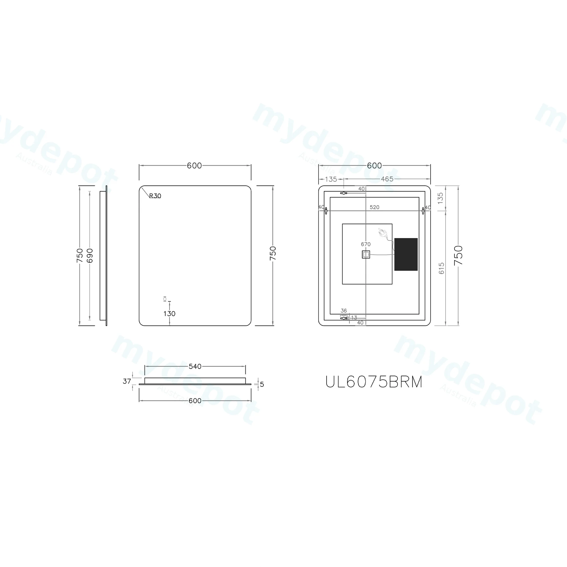 600x750mm Curved Rim Rectangle 3 Color Backlit LED Mirror With Touchless Sensor Switch view 2