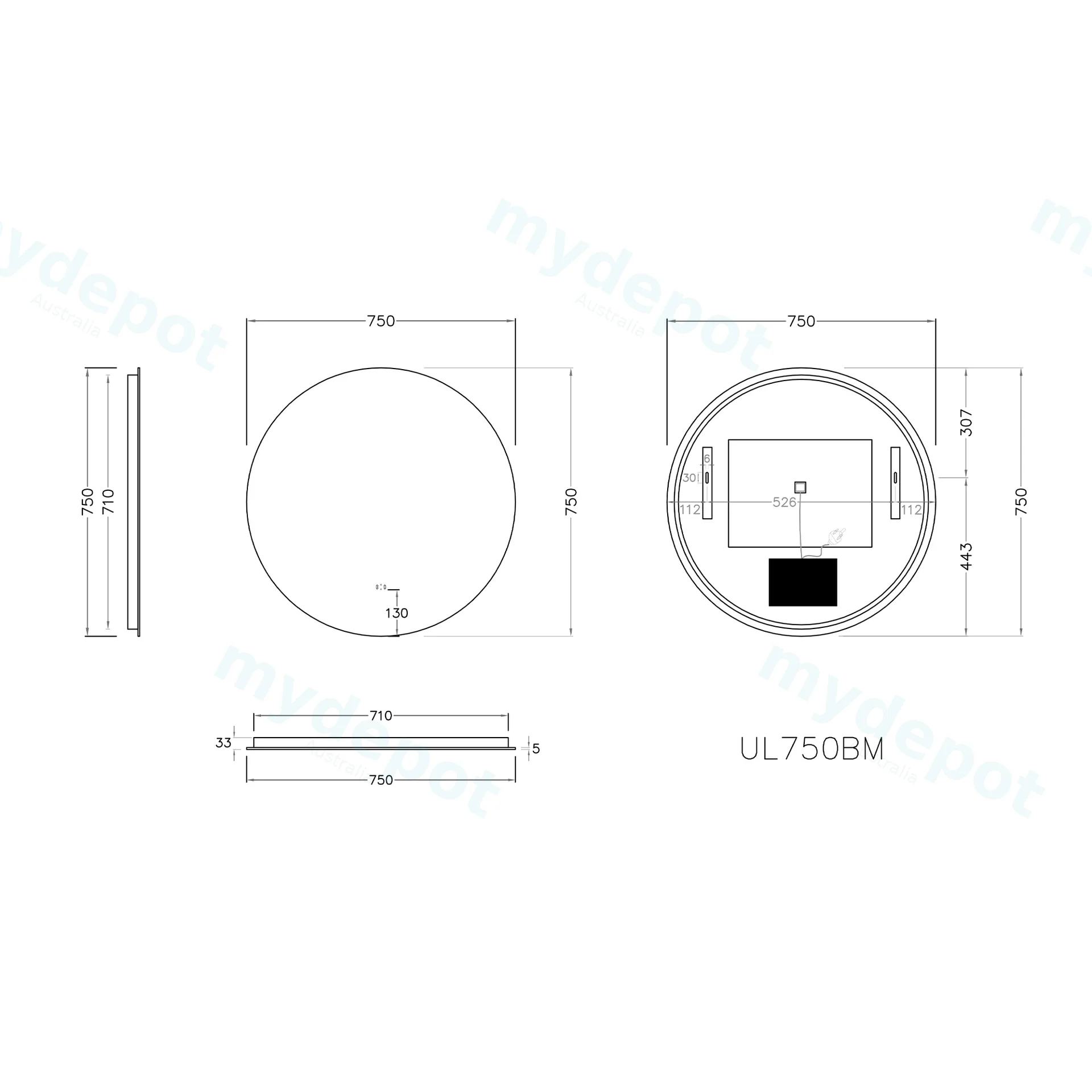 750mm Round 3 Color Backlit LED Mirror With Touchless Sensor Switch view 2