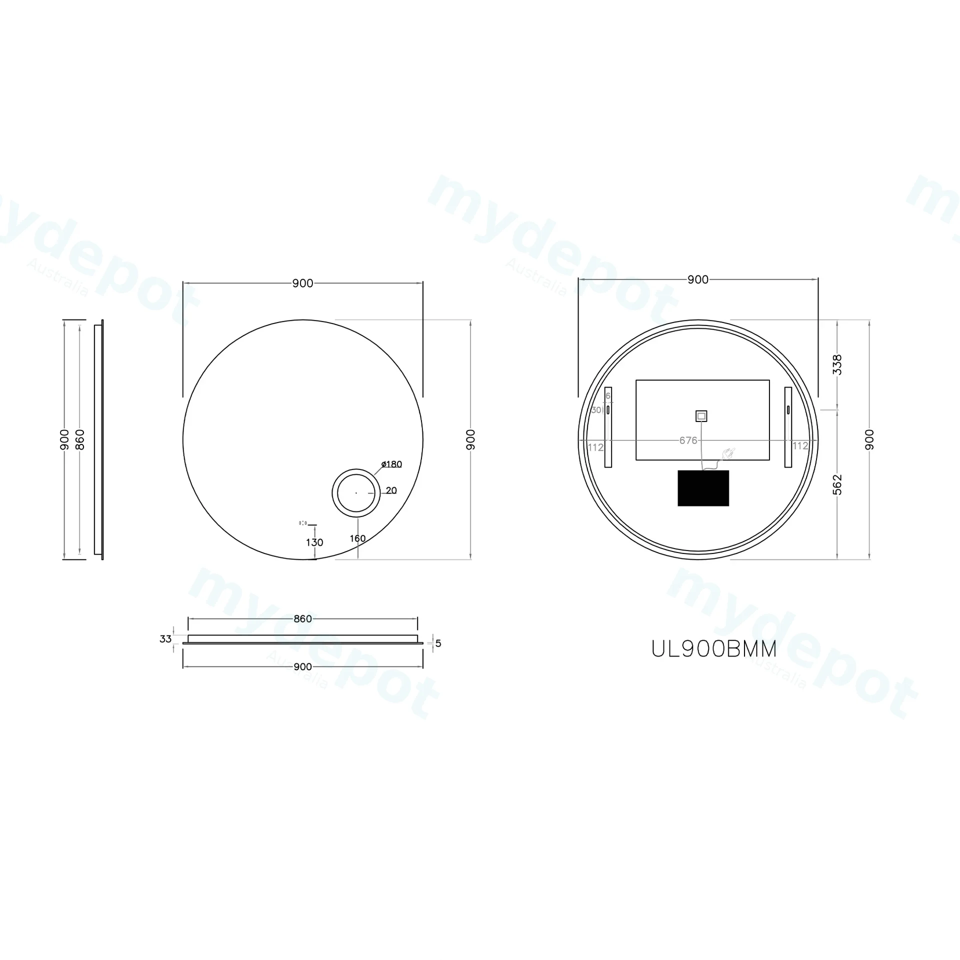 900mm Round 3 Color Backlit LED Mirror With Magnifier With Touchless Sensor Switch view 2