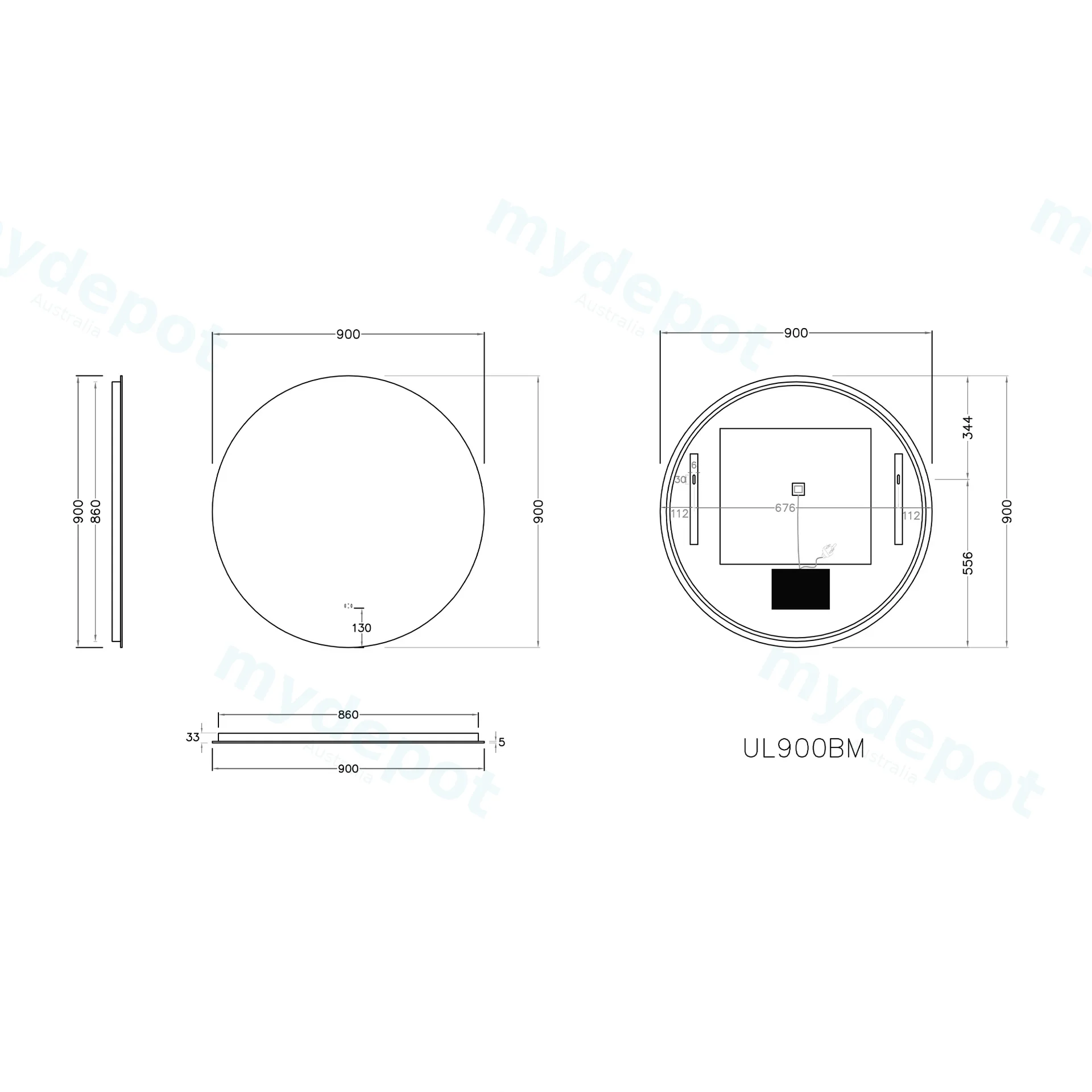 900mm Round 3 Color Backlit LED Mirror With Touchless Sensor Switch view 2
