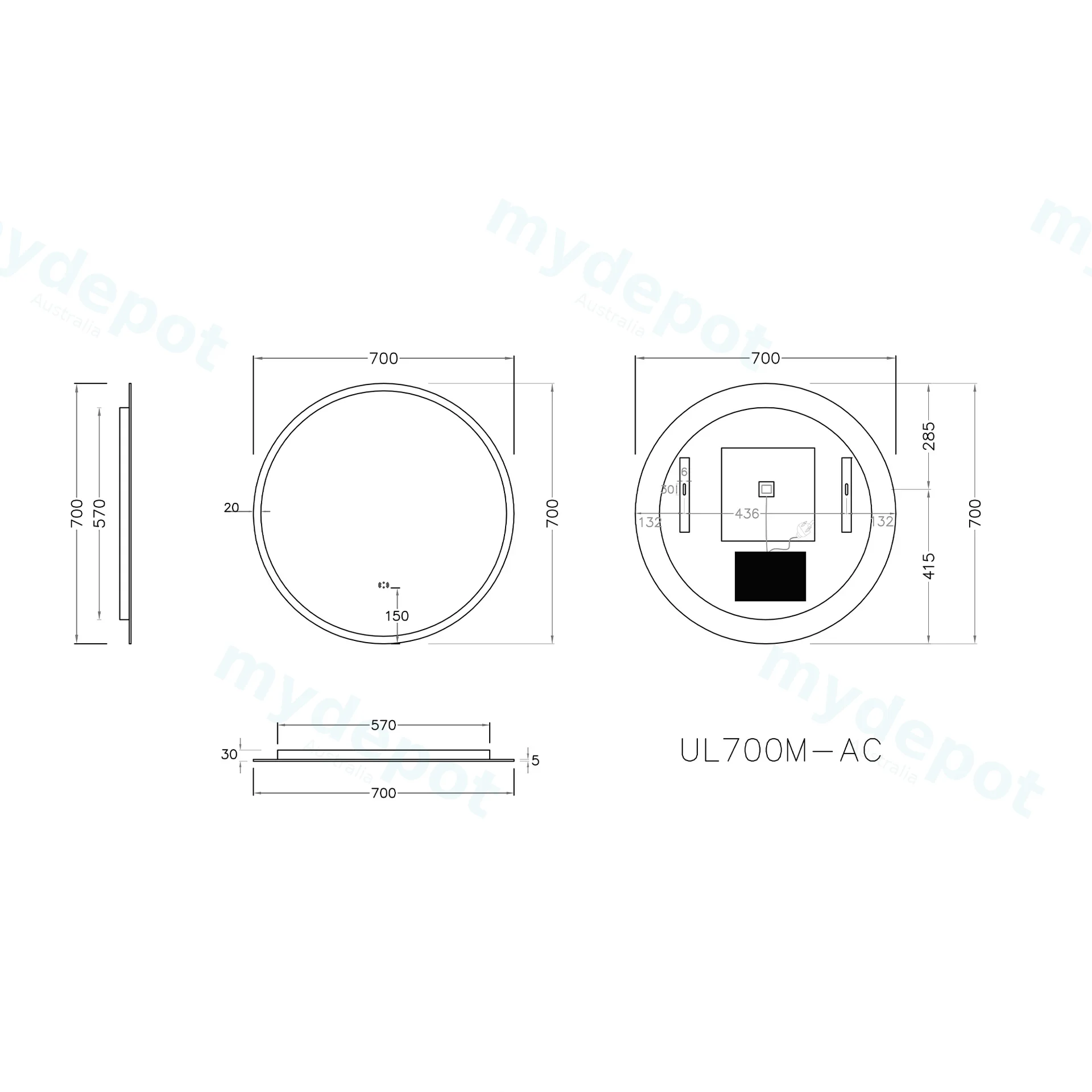 700mm Round 3 Color Frontlit LED Mirror With Touchless Sensor Switch view 2