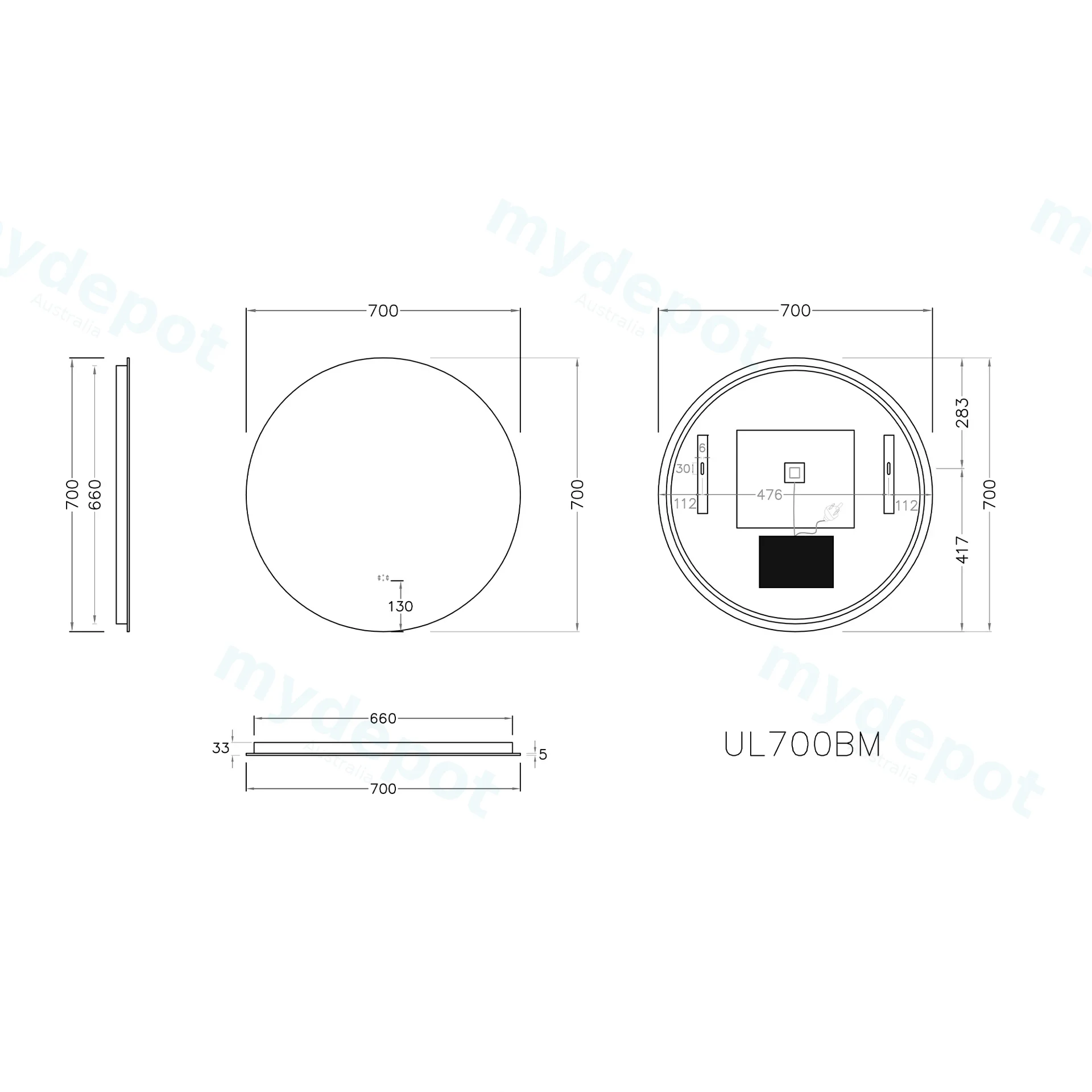 700mm Round 3 Color Backlit LED Mirror With Touchless Sensor Switch view 2