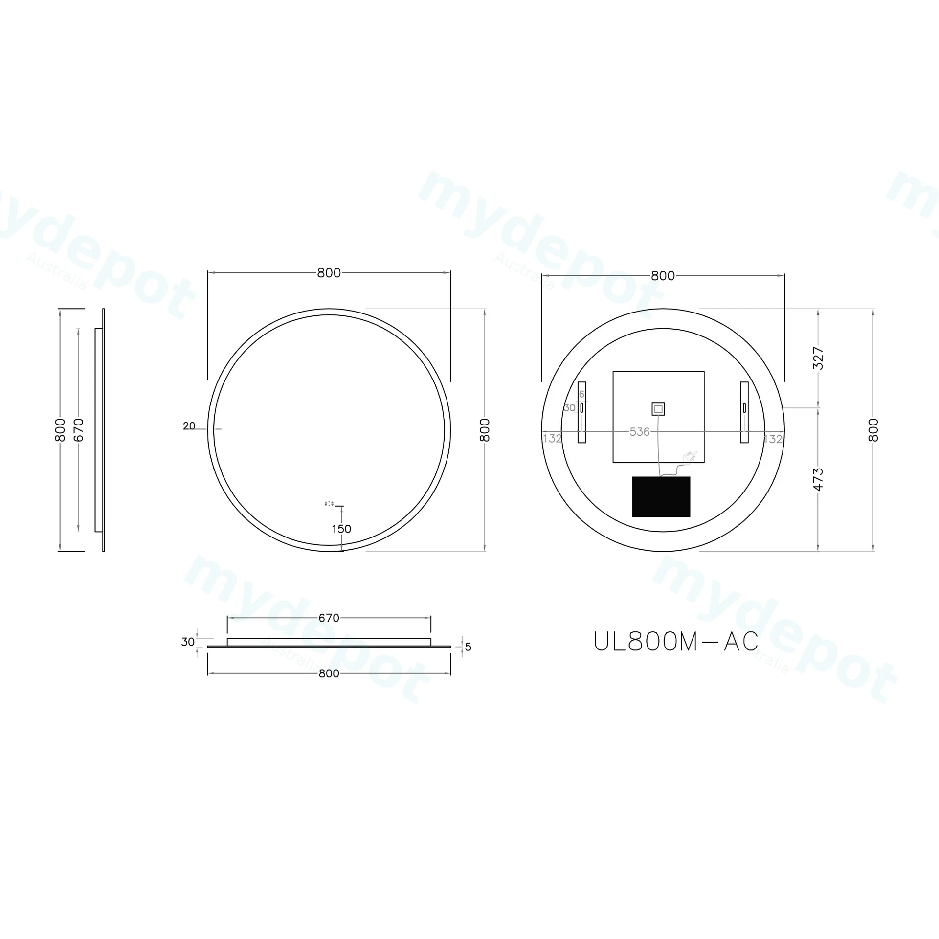 800mm Round 3 Color Frontlit LED Mirror With Touchless Sensor Switch view 2
