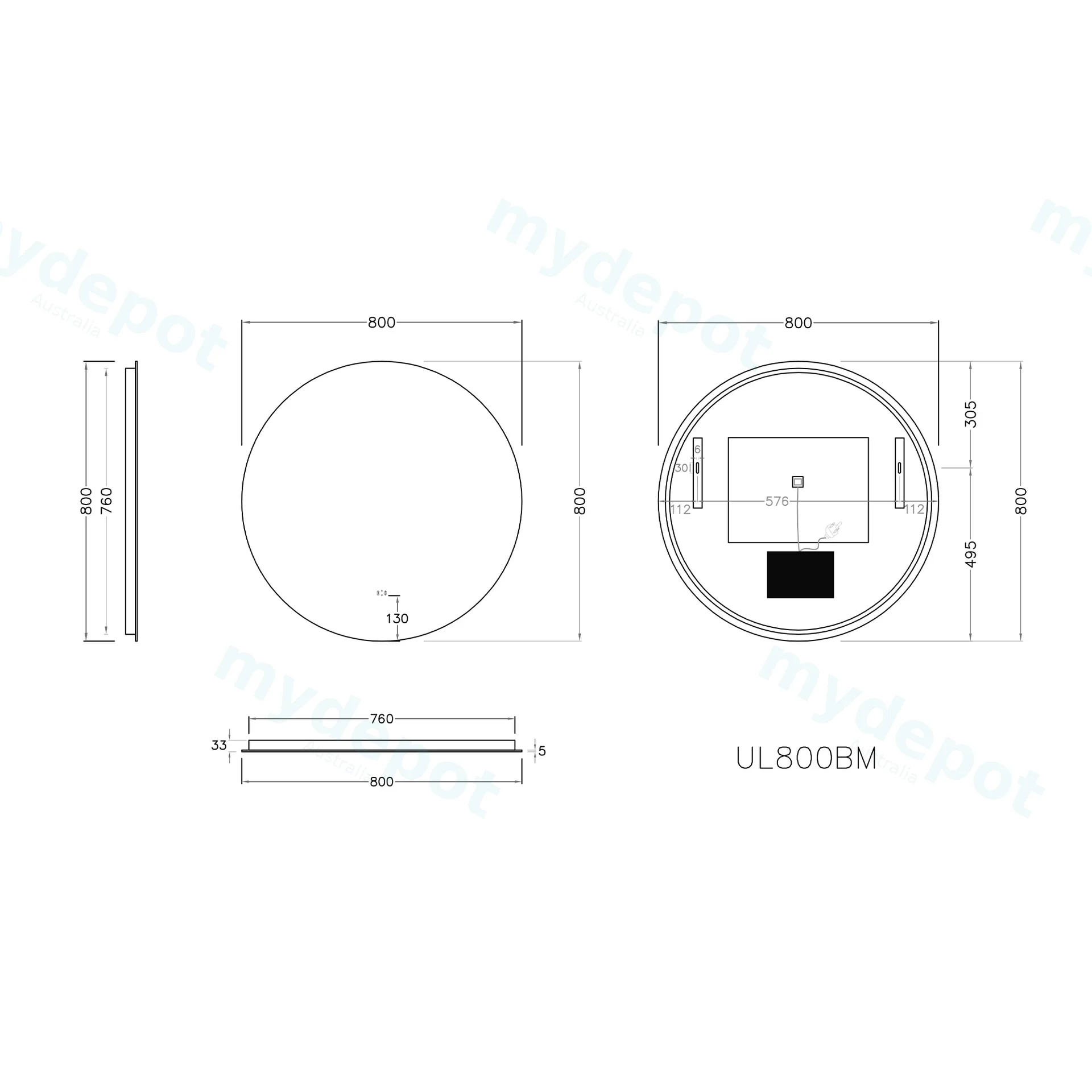 800mm Round 3 Color Backlit LED Mirror With Touchless Sensor Switch view 2