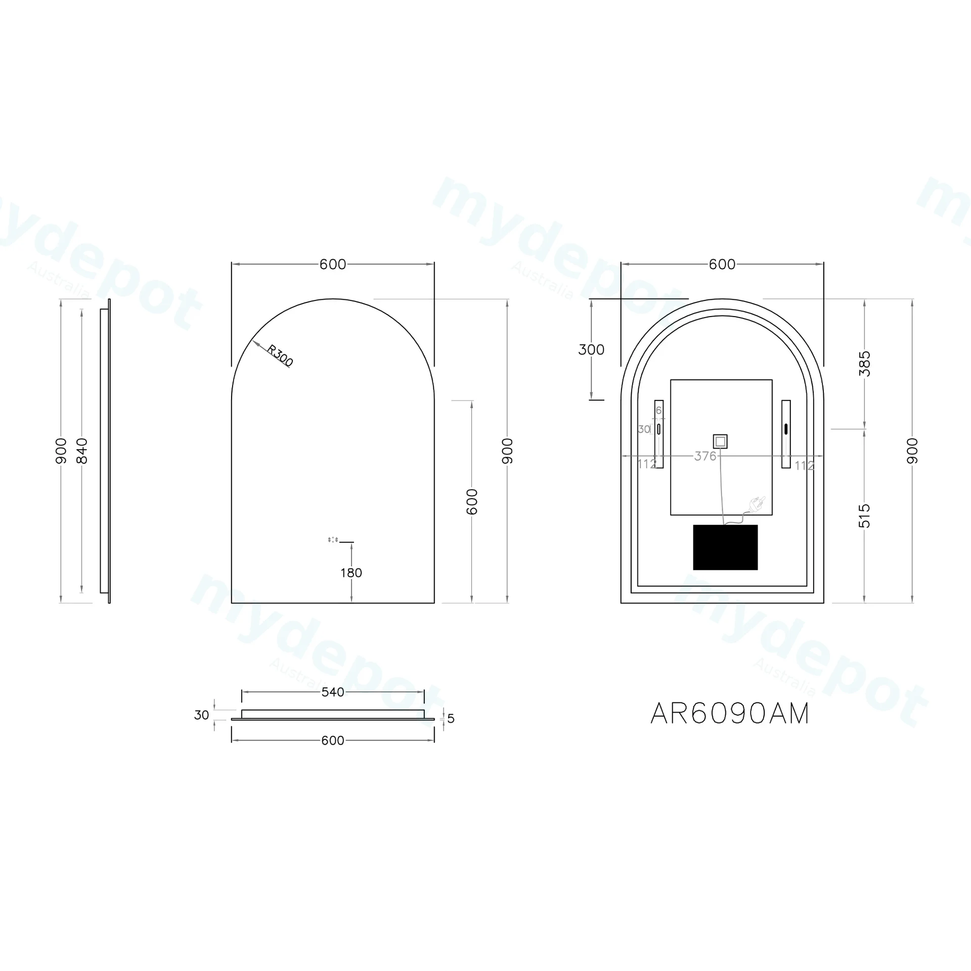 600x900mm Alice Arch 3 Color Backlit LED Mirror With Touchless Sensor Switch view 2