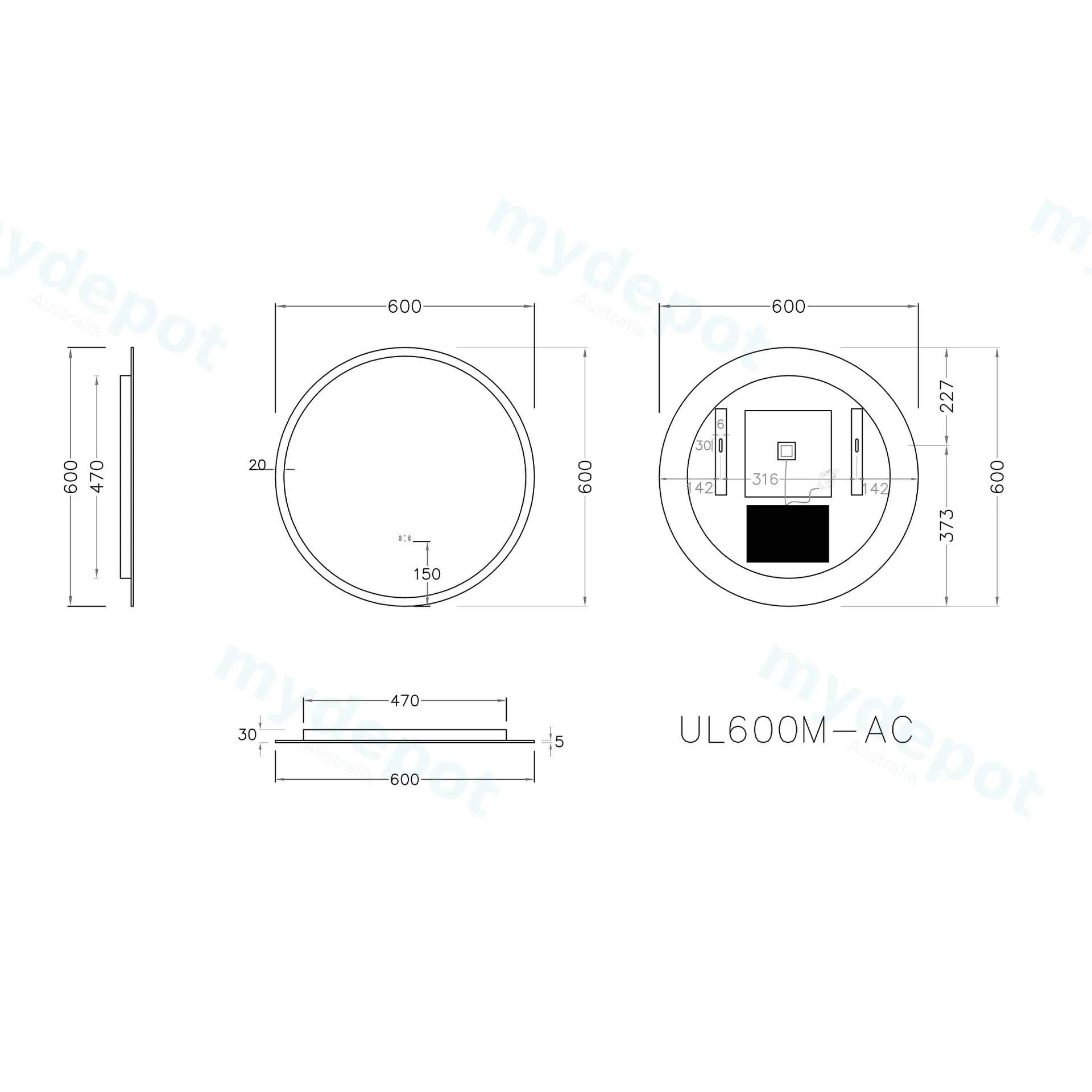 600mm Round 3 Color Frontlit LED Mirror With Touchless Sensor Switch view 2