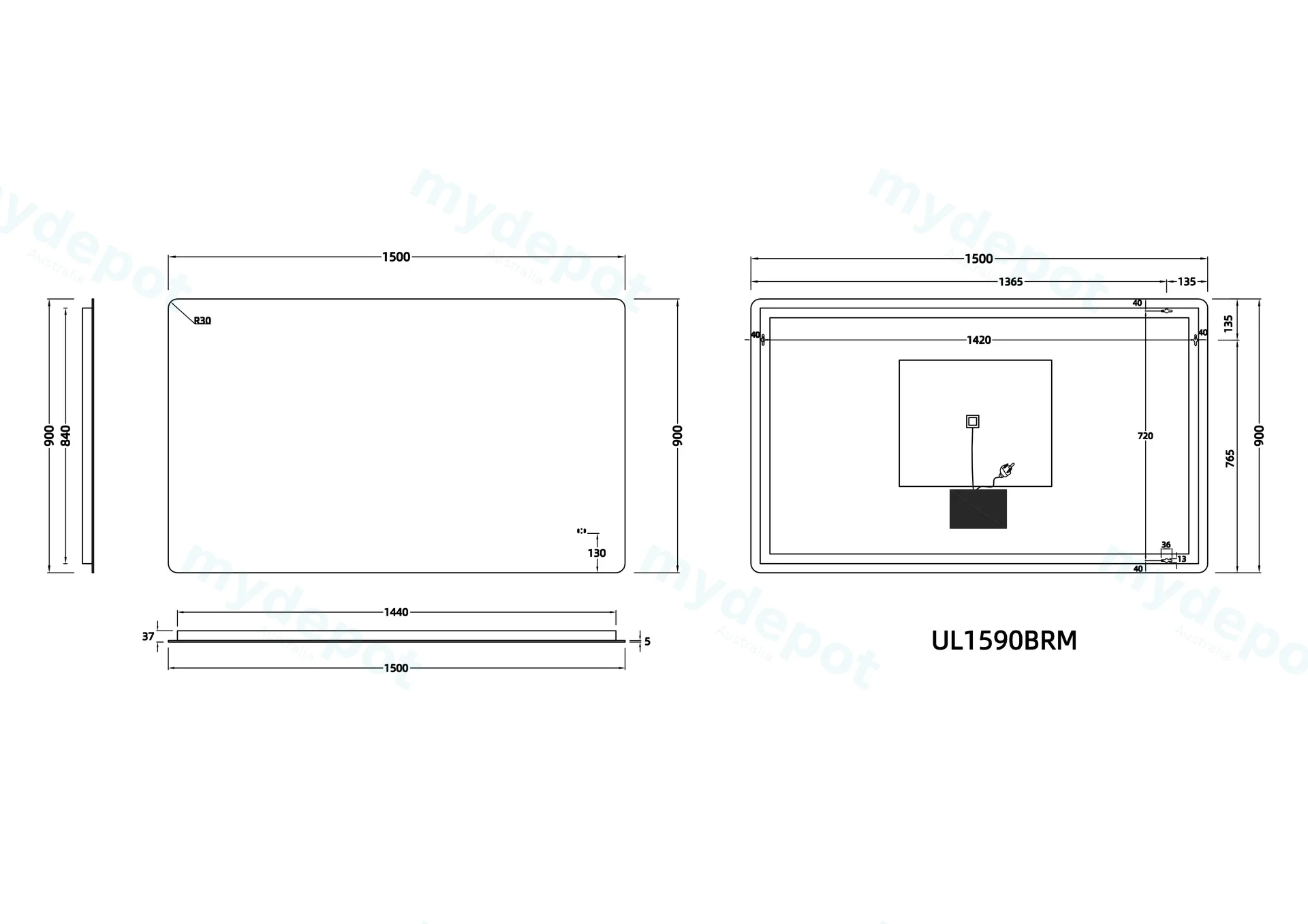 1500mm Curved Rim Rectangle 3 Color Backlit LED Mirror view 2