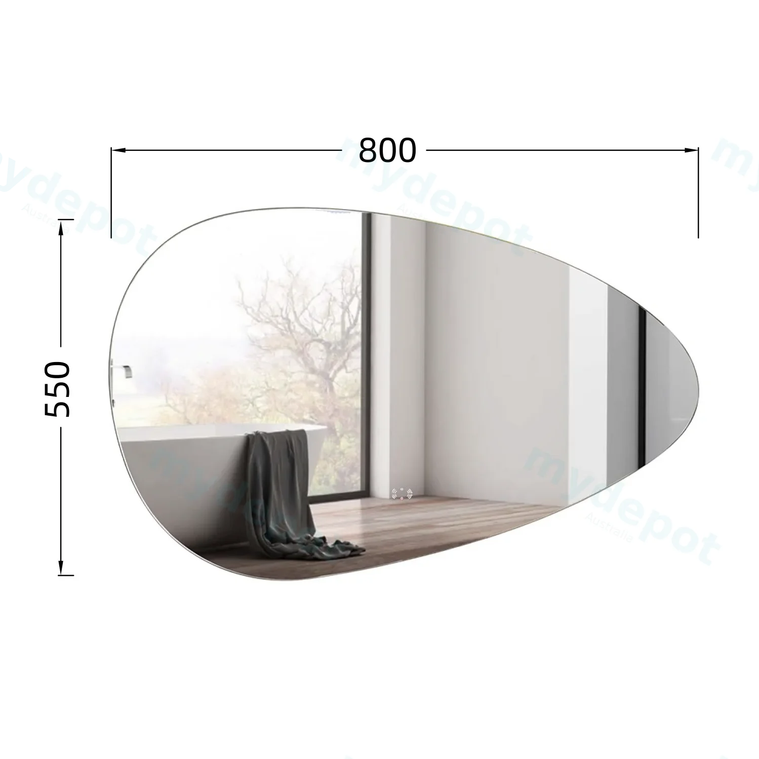 800x550mm Pebble Shape Backlit LED Mirror view 2