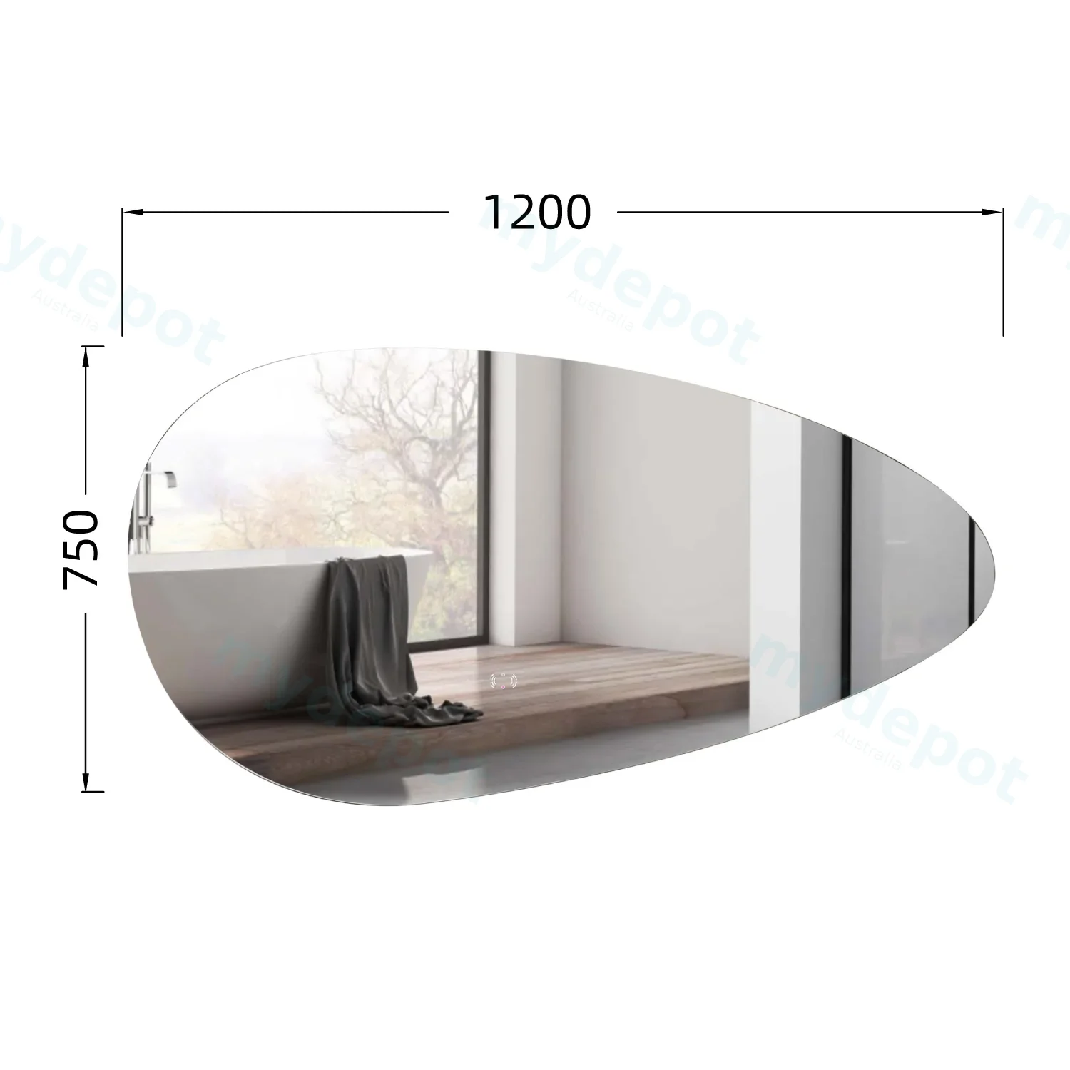 1200x750mm Pebble Shape Backlit Led Mirror view 2