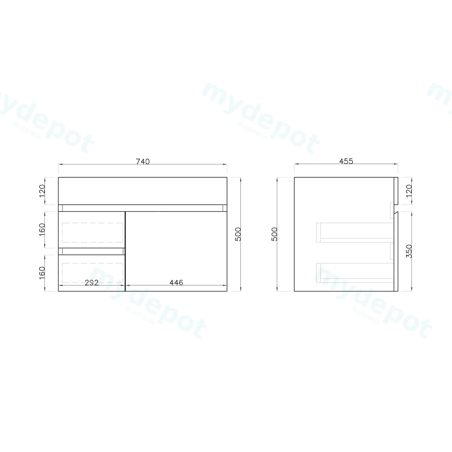 750mm Wall Hung Bathroom Vanity Cabinet Only PVC Left Drawer Gloss White view 5