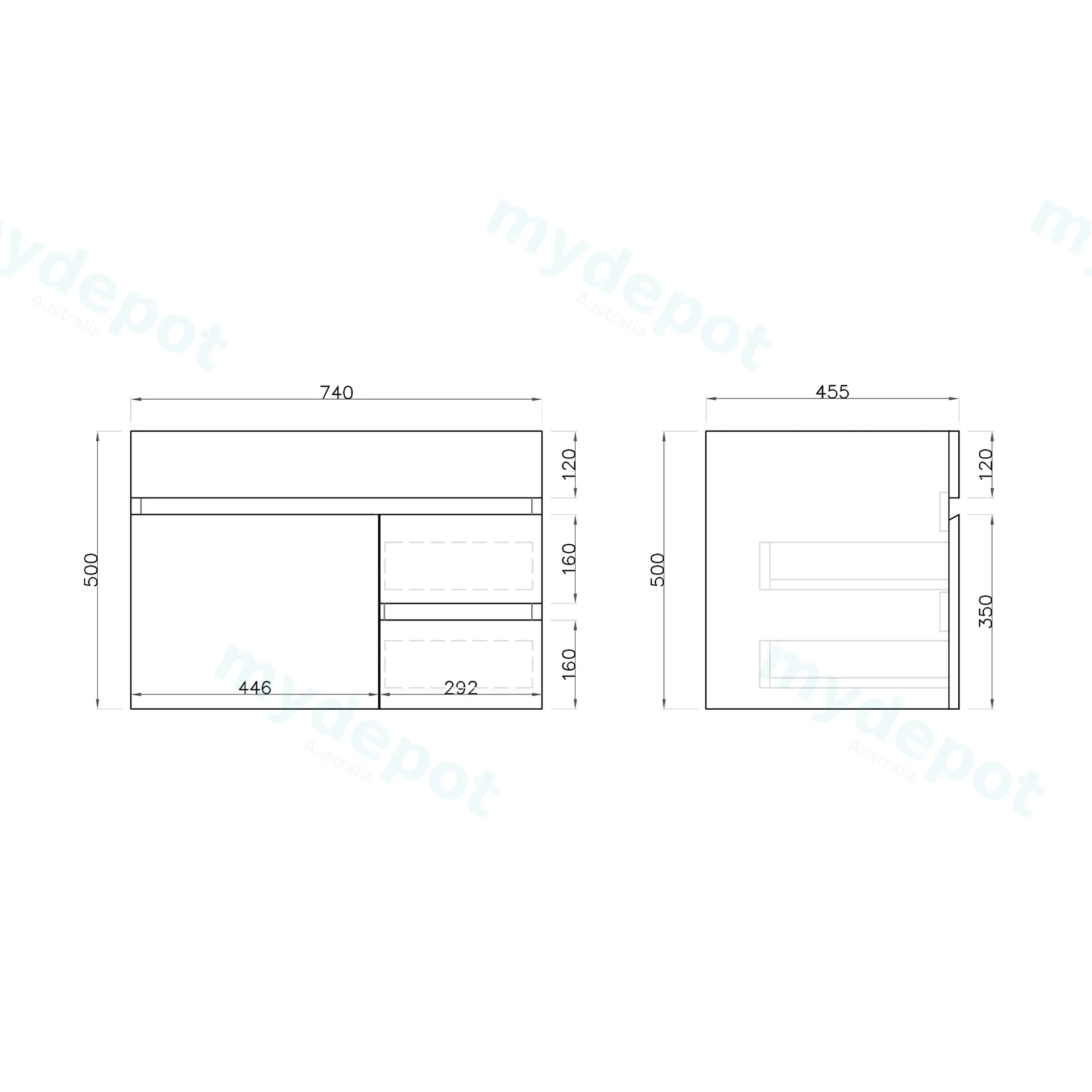 750mm Wall Hung Bathroom Vanity Cabinet Only PVC Right Drawer Gloss White view 5