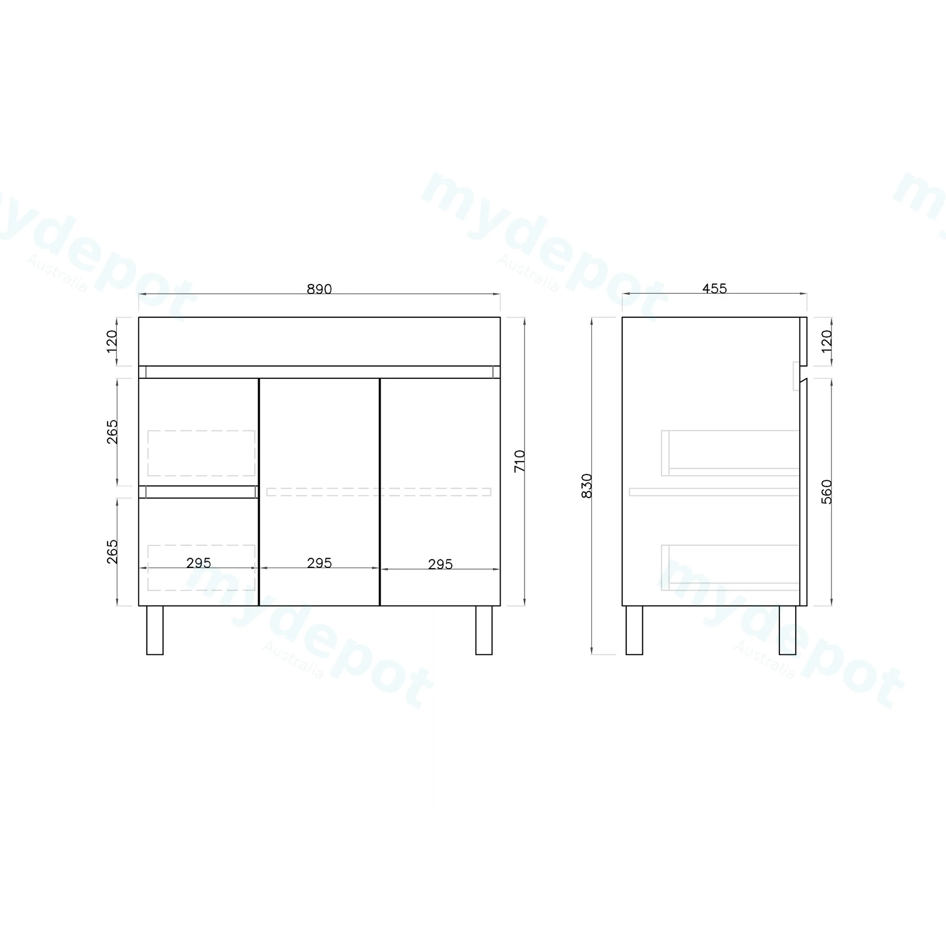 900mm Freestanding Bathroom Vanity Cabinet Only PVC Left Drawer Gloss White view 8