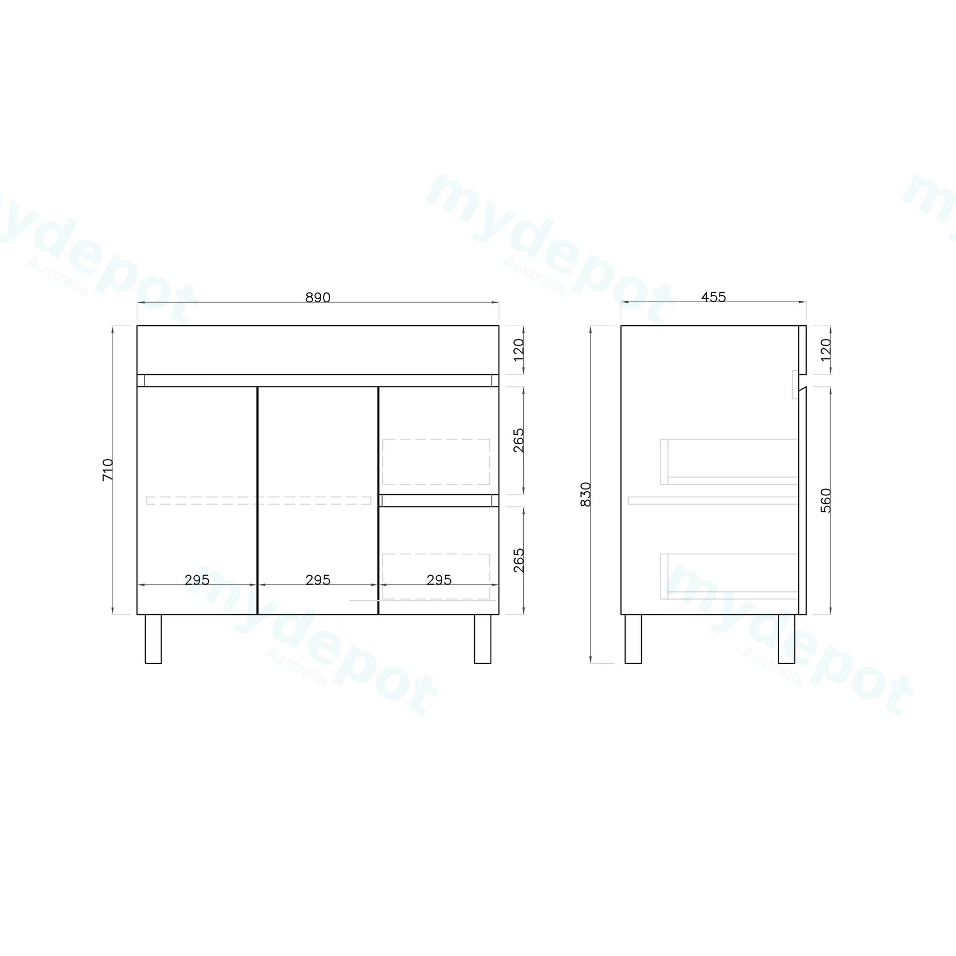 900mm Freestanding Bathroom Vanity Cabinet Only PVC Right Drawer Gloss White view 5