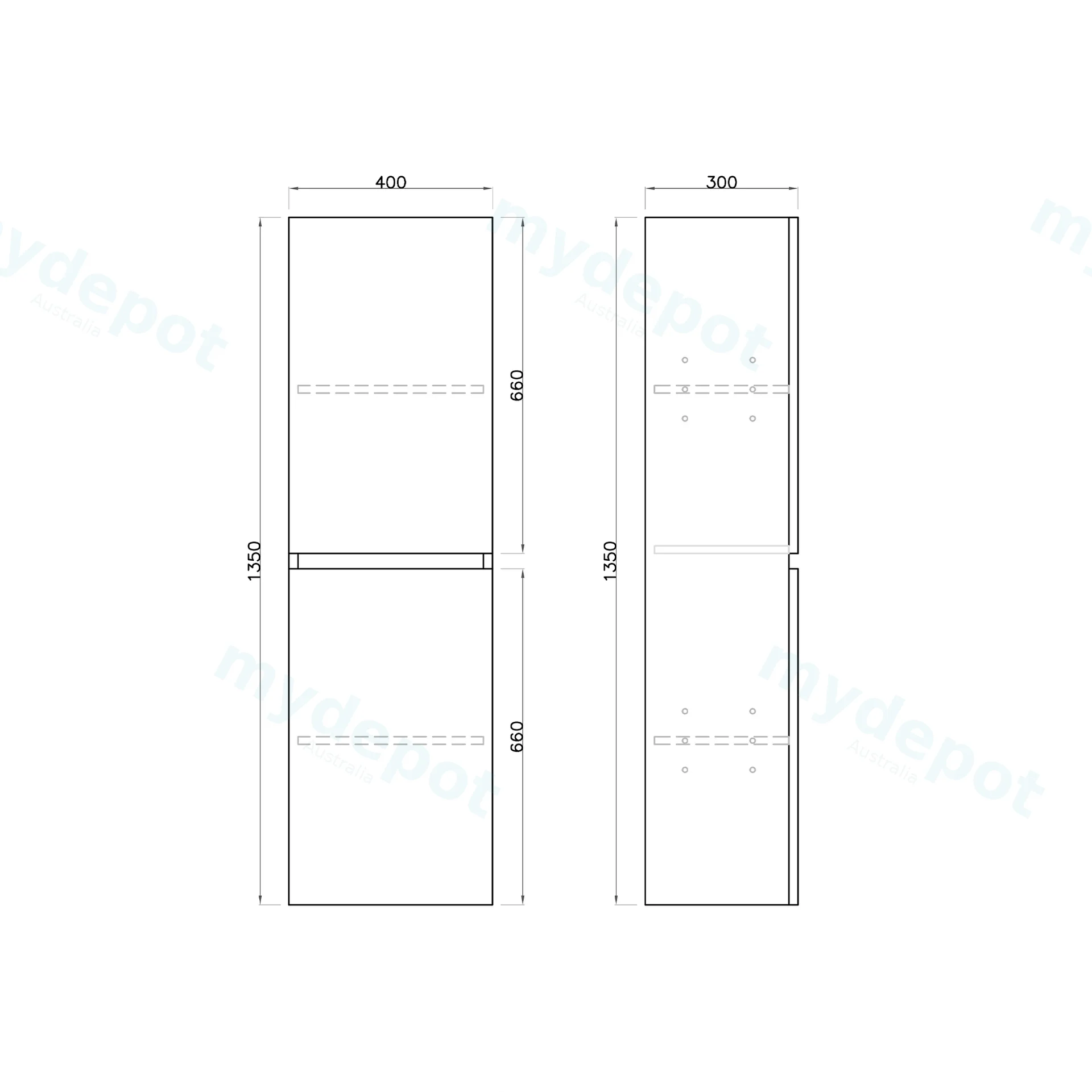 1350mm Gloss White 2PAC PVC 2 Door Tall Boy Vanity view 2
