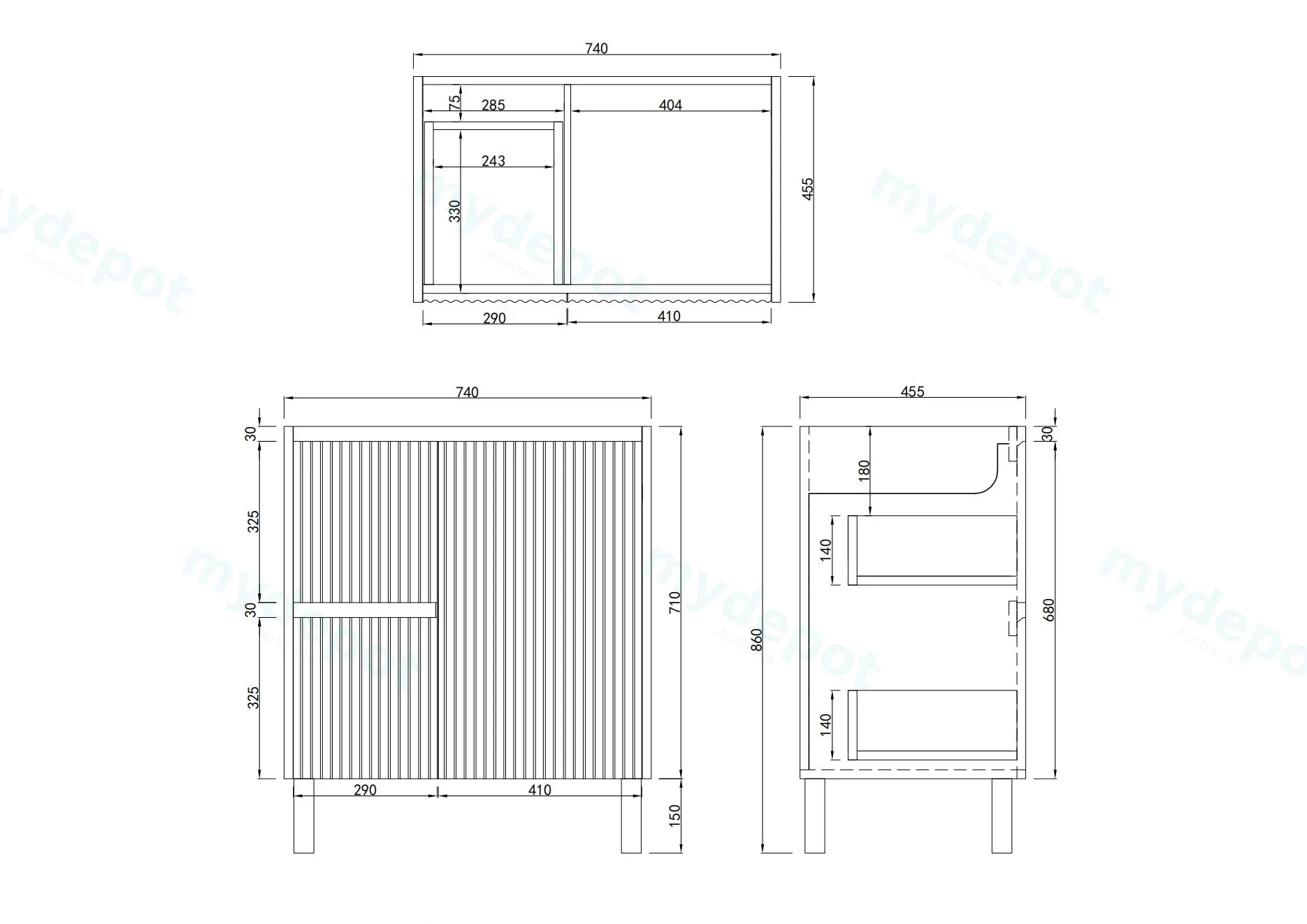 750mm Brio Freestanding Bathroom Vanity Cabinet Only PVC Left Drawer Fluted Matte White view 2