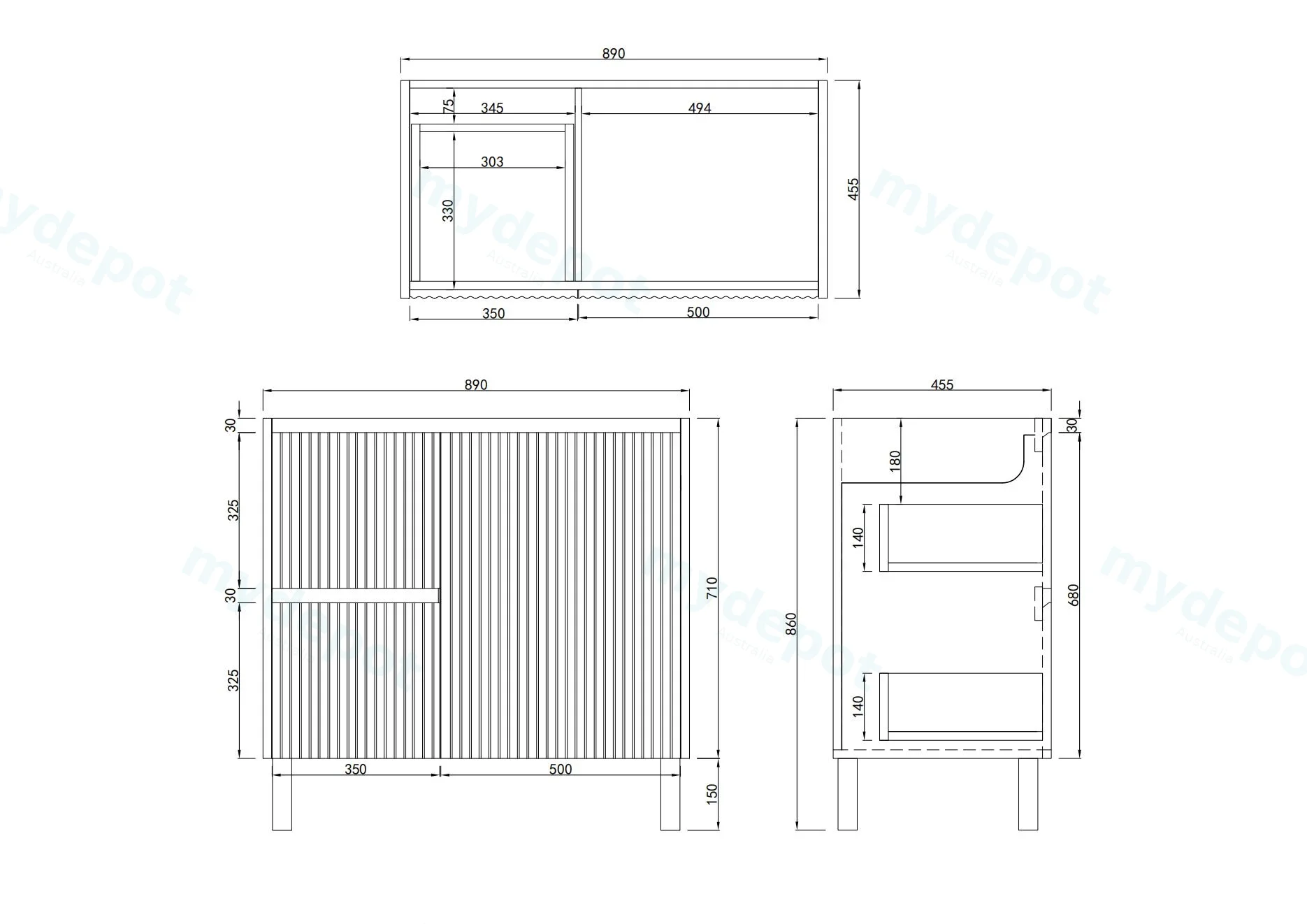 900mm Brio Freestanding Bathroom Vanity Cabinet Only PVC Left Drawer Fluted Matte White view 2