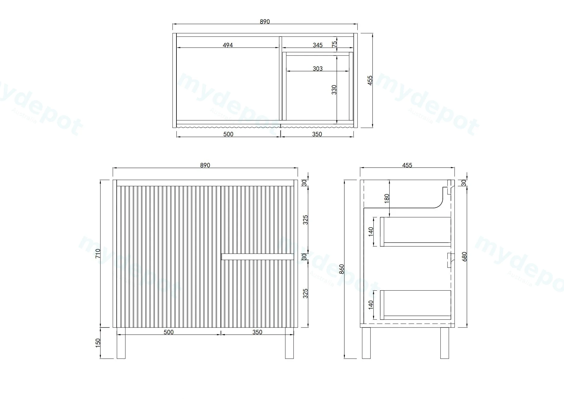 900mm Brio Freestanding Bathroom Vanity Cabinet Only PVC Right Drawer Fluted Matte White view 2