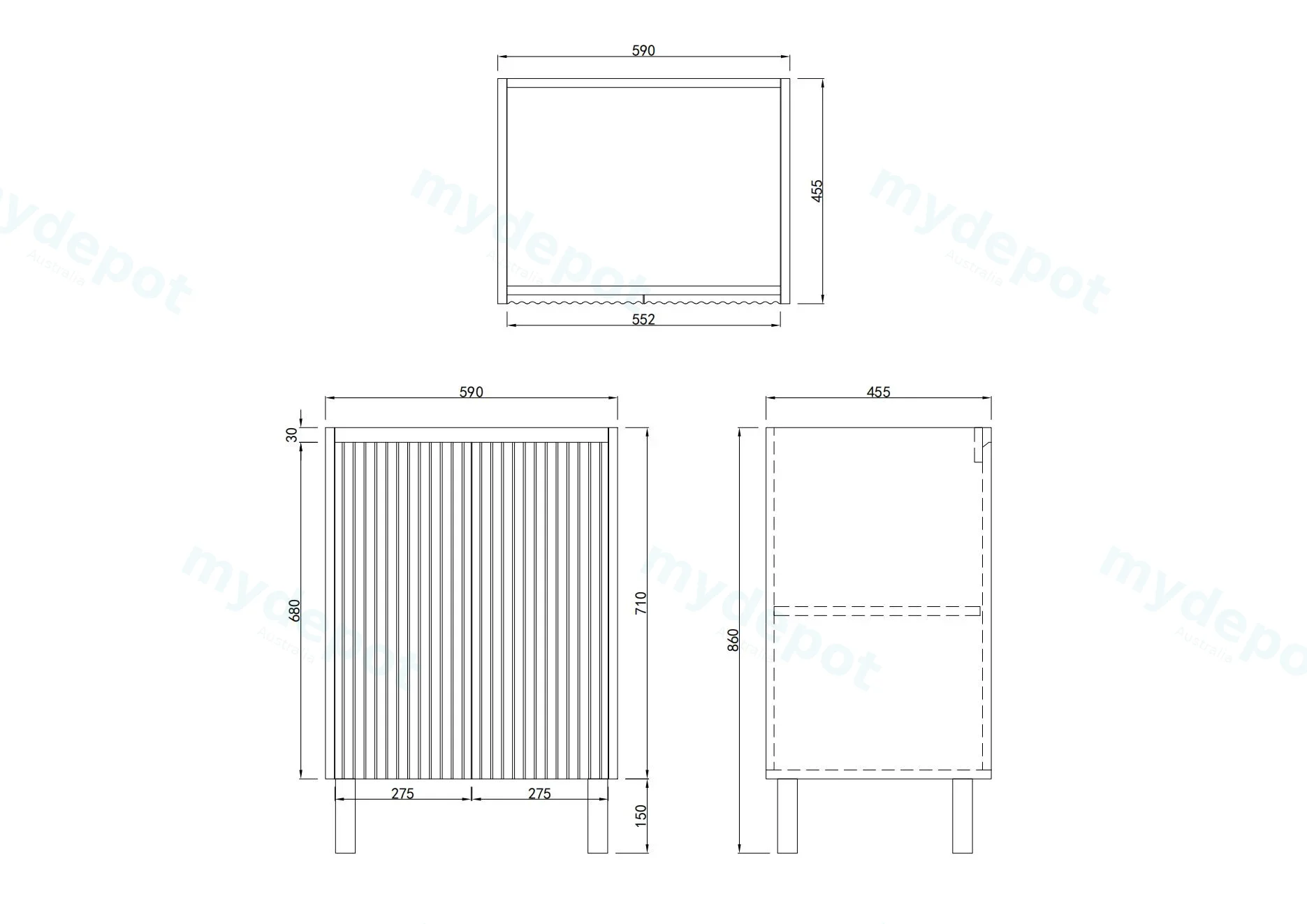 600mm Brio Freestanding Bathroom Vanity Cabinet Only PVC 2 Door Fluted Matte Black view 2
