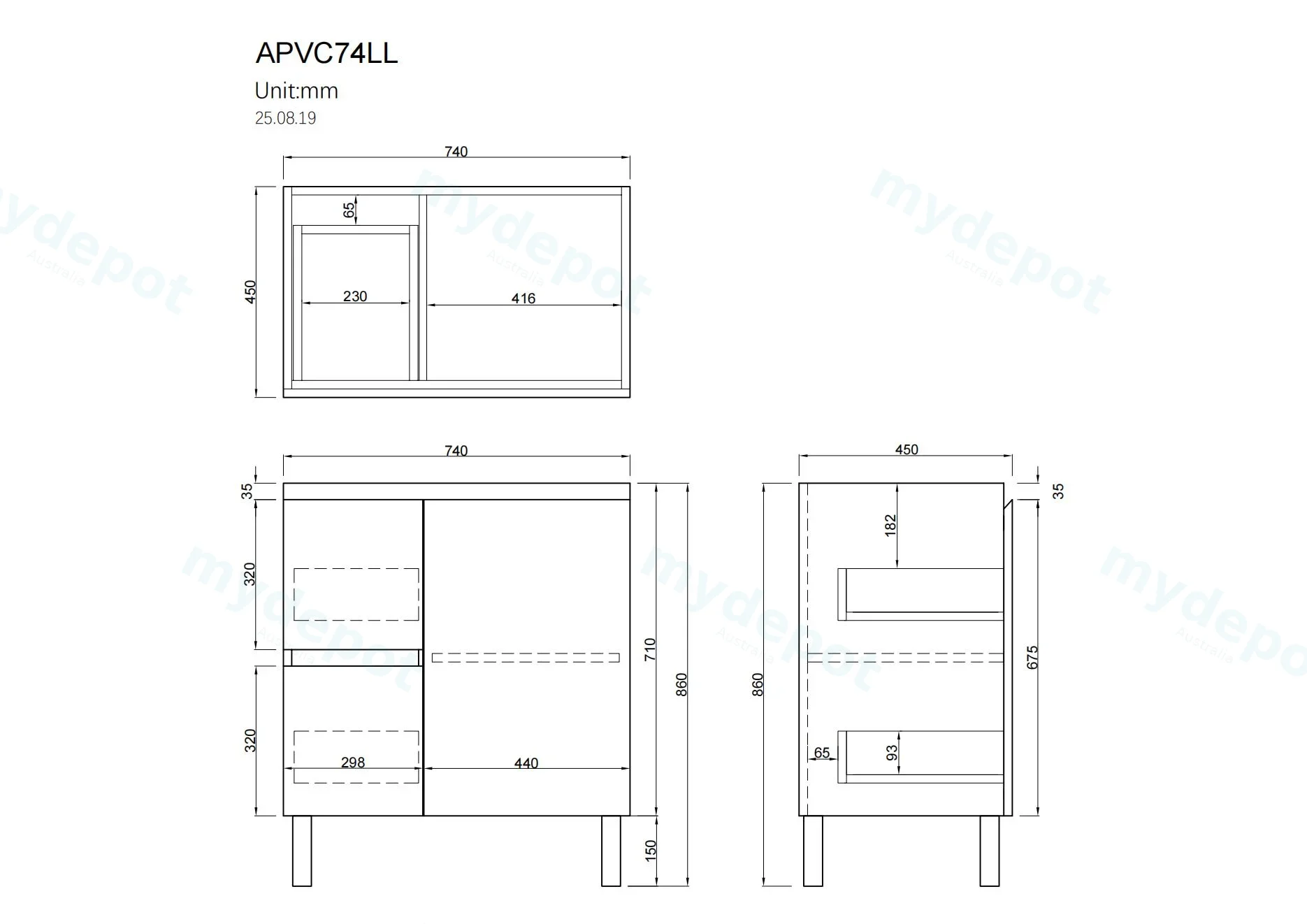 750mm Freestanding Bathroom Vanity Cabinet Only PVC Left Drawer Gloss White view 2