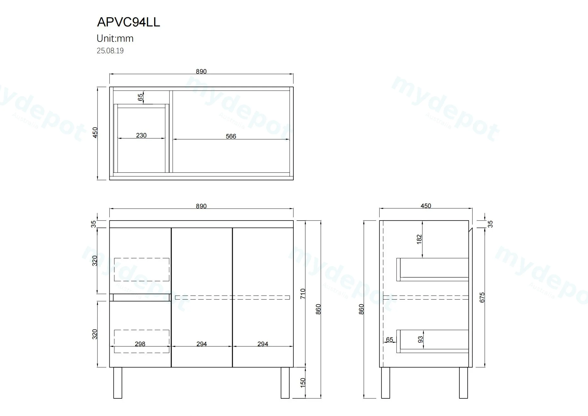 900mm Freestanding Bathroom Vanity Cabinet Only PVC Left Drawer Gloss White view 2