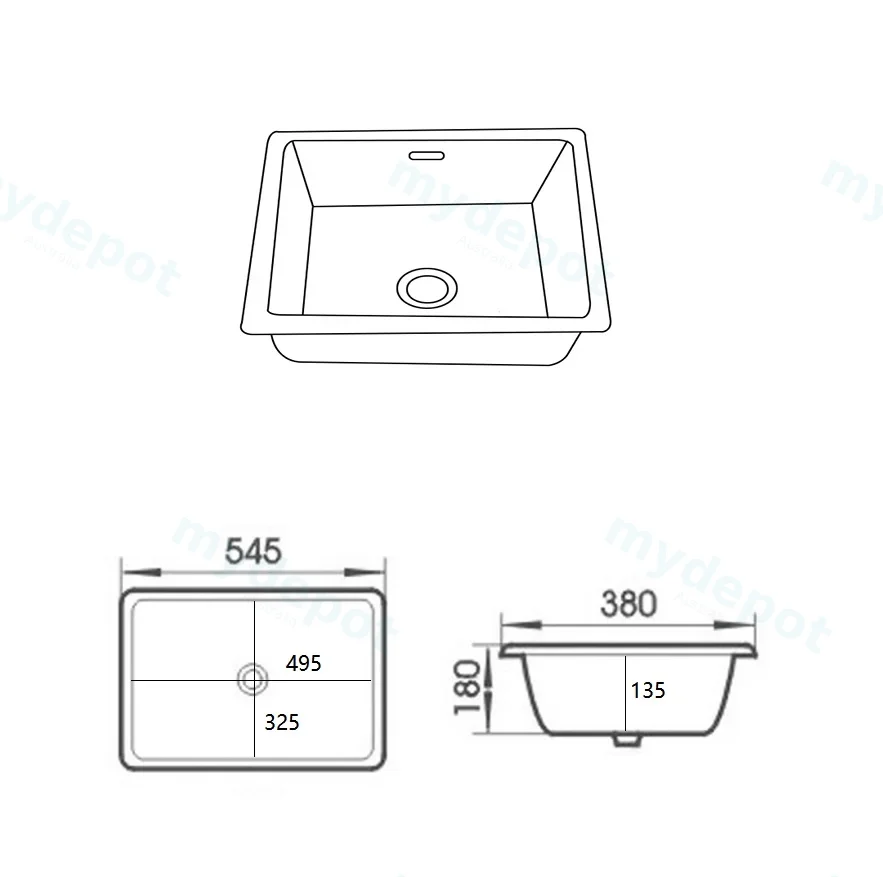 545*380*180mm Gloss White Crete Fine Ceramic Under Counter Basin With Overflow,32mm Waste view 2
