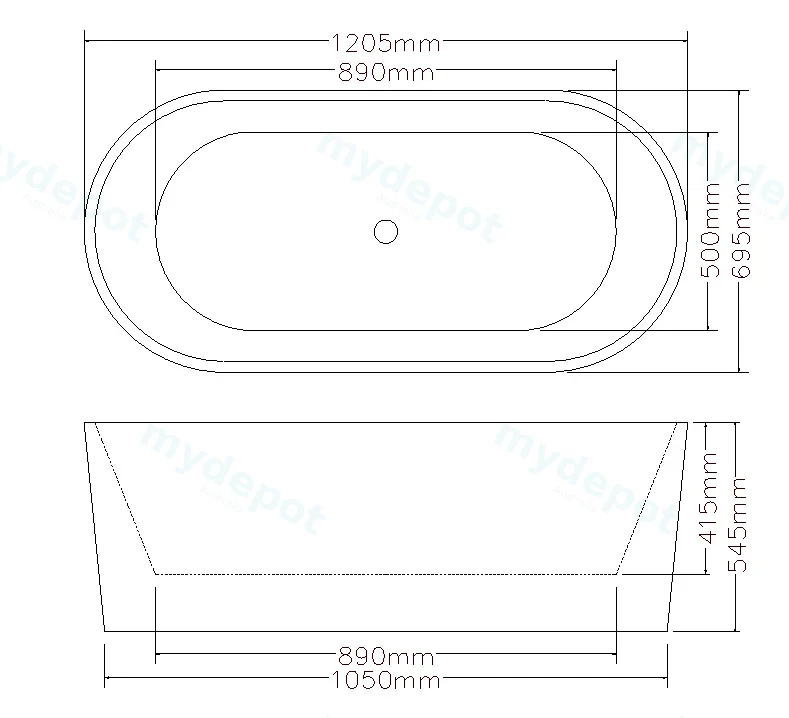 1200X710X550mm Gloss White Agena Acylic Free Standing Bath None Overflow 40mm Waste+Pipe Supplied view 2