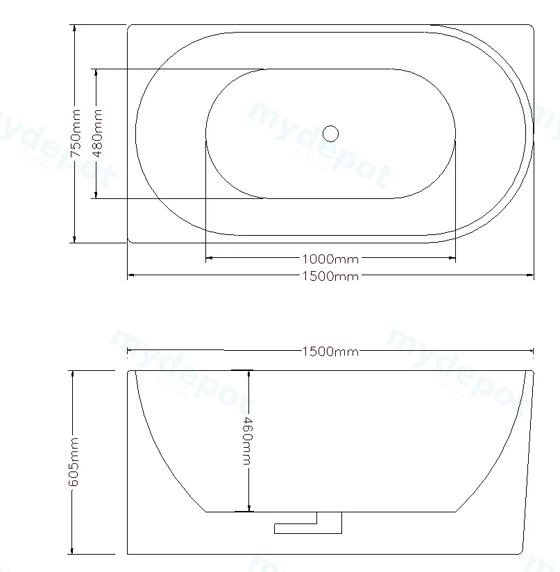 1500X750X600mm Gloss White Bingie Skirt Bath Left Coner None Overflow 40mm Waste+Pipe Supplied view 2