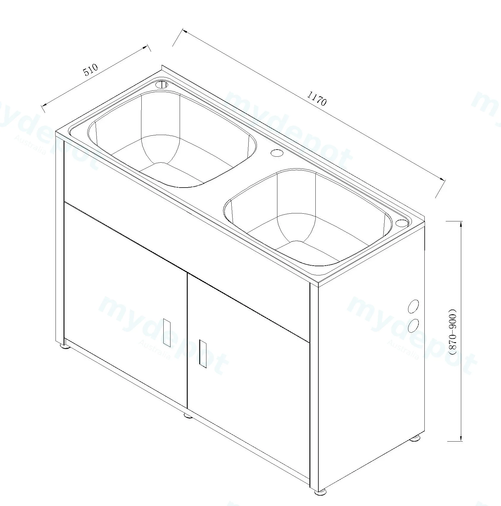 1170X510X870mm Double 90L Laundry Tubs view 2