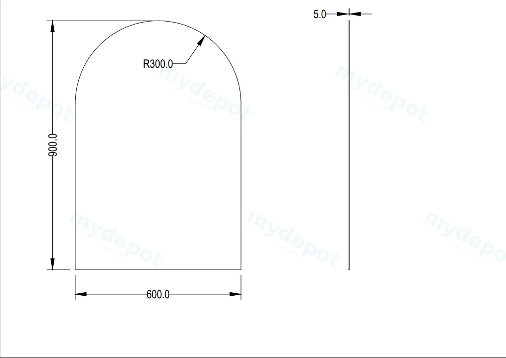 600X900X5mm Arco Plain Mirror view 2