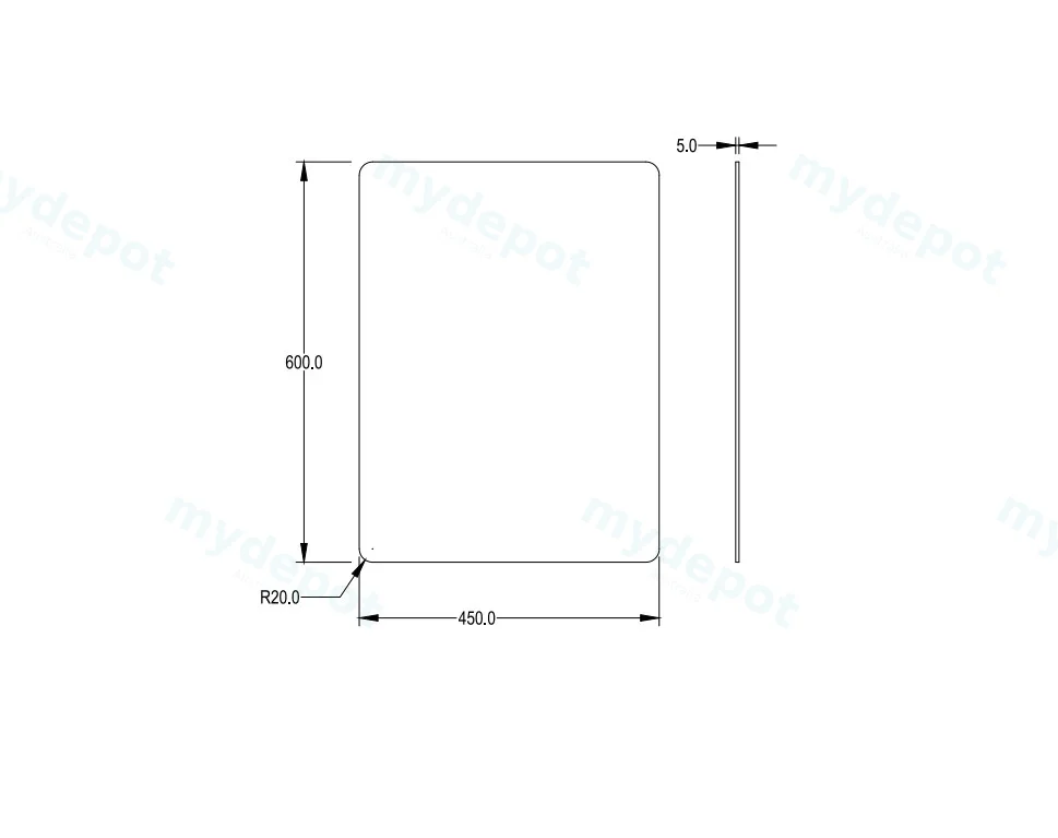 450X600X5mm Recta Plain Pencil  Edge Mirror view 2
