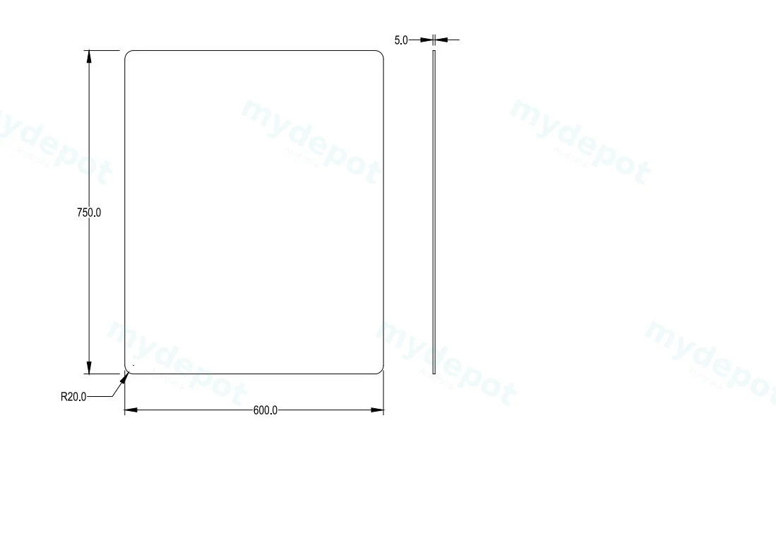 600X750X5mm Recta Plain Pencil Edge Mirror view 2