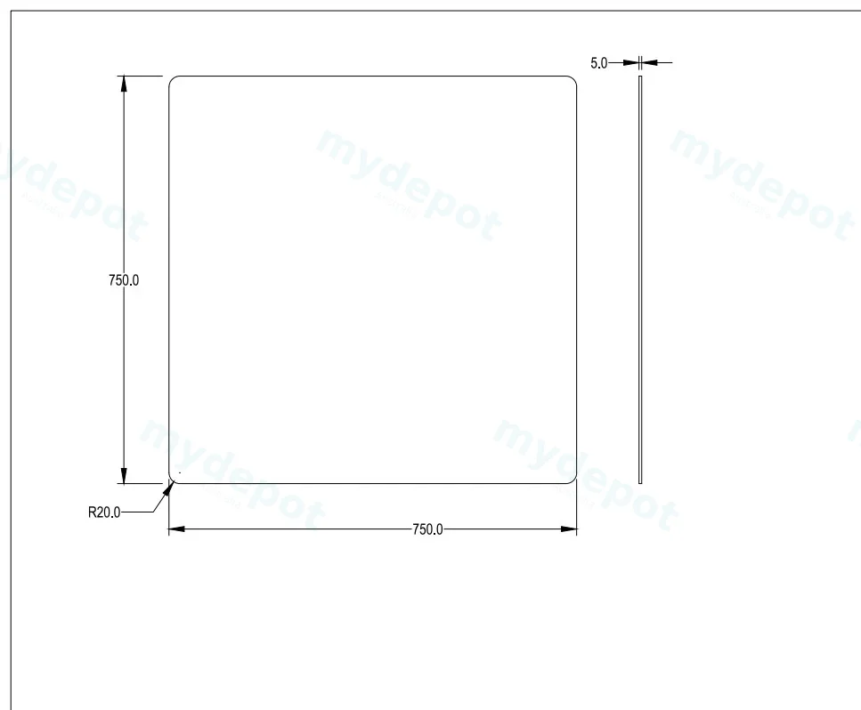 750X750X5mm Recta Plain Pencil Edge Mirror view 2