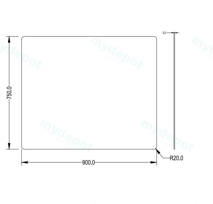 900X750X5mm Recta Plain Pencil Edge Mirror view 2
