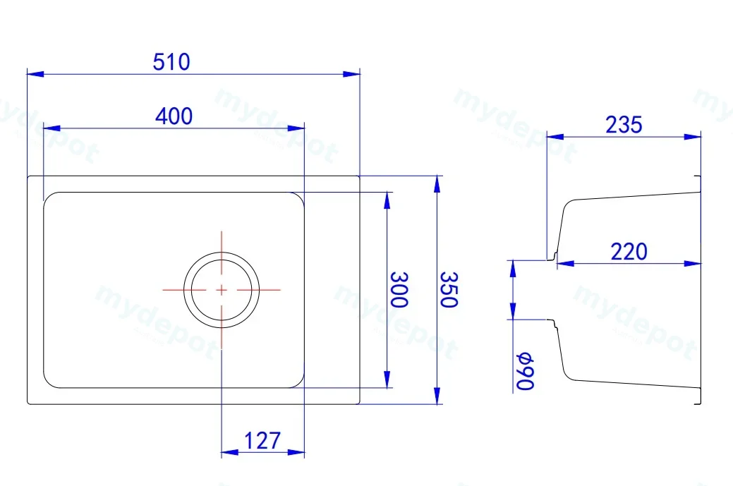 Overall Size:510X350X235mm Bowl Size:400X300X235mm Matte BlackLaufey Granite Laundry/Bar Sink view 2
