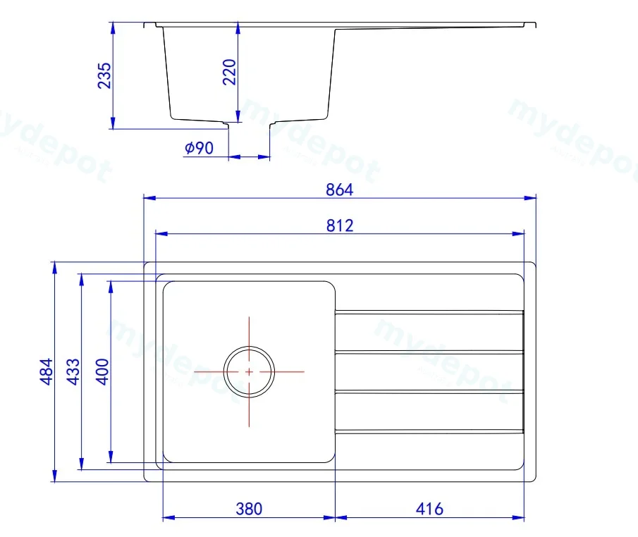 Size:864*484*235mm Bowl Size:380X400X235mm Matte Black Gabrio Granite Sink With Work Station view 2