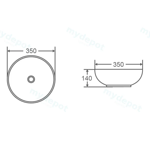 350*350*140mm Matt Pink Above Counter Basin view 3
