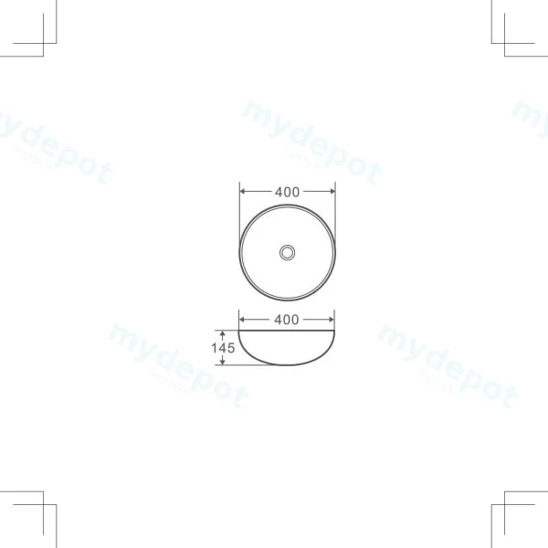 400*400*145mm Chur Touchline White Above Counter Basin view 2