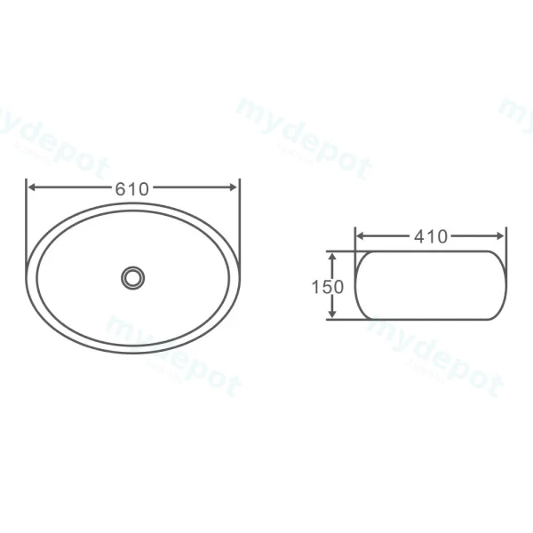 610*410*150mm Black&White Above Counter Basin view 2