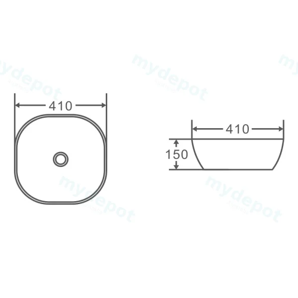 410*410*150mm Oval Touchline White Above Counter Basin view 2