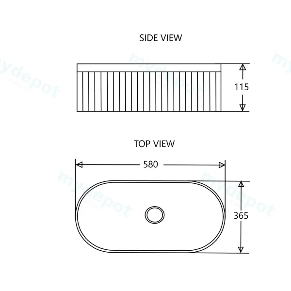 580*360*120mm Cora Above Counter Fluted Matt Black Pill Basin view 5