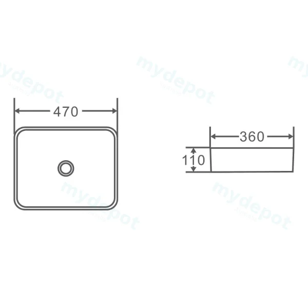 470*360*110mm Etna Cappuccino Above Counter Rectangular Basin view 3