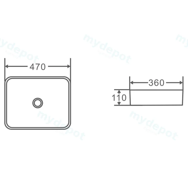470*360*110mm Etna Matt Black Above Counter Rectangular Basin view 3