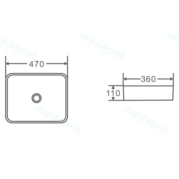 470*360*110mm Etna Matt White Above Counter Rectangular Basin view 3